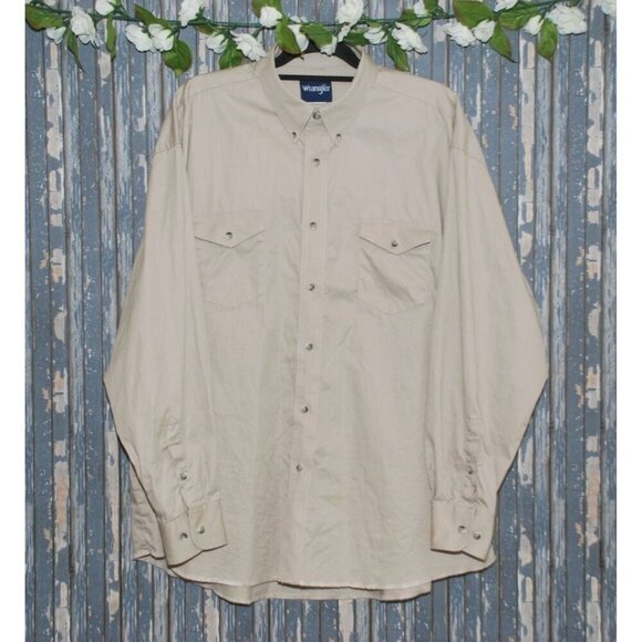 Wrangler Western Workwear Men's Shirt Size XXL Tan Brown Button Down Long Sleeve - Picture 1 of 6